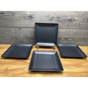 Staub 8" Square Cast Iron Salad Plates Black France Williams Sonoma ~Set Of 4